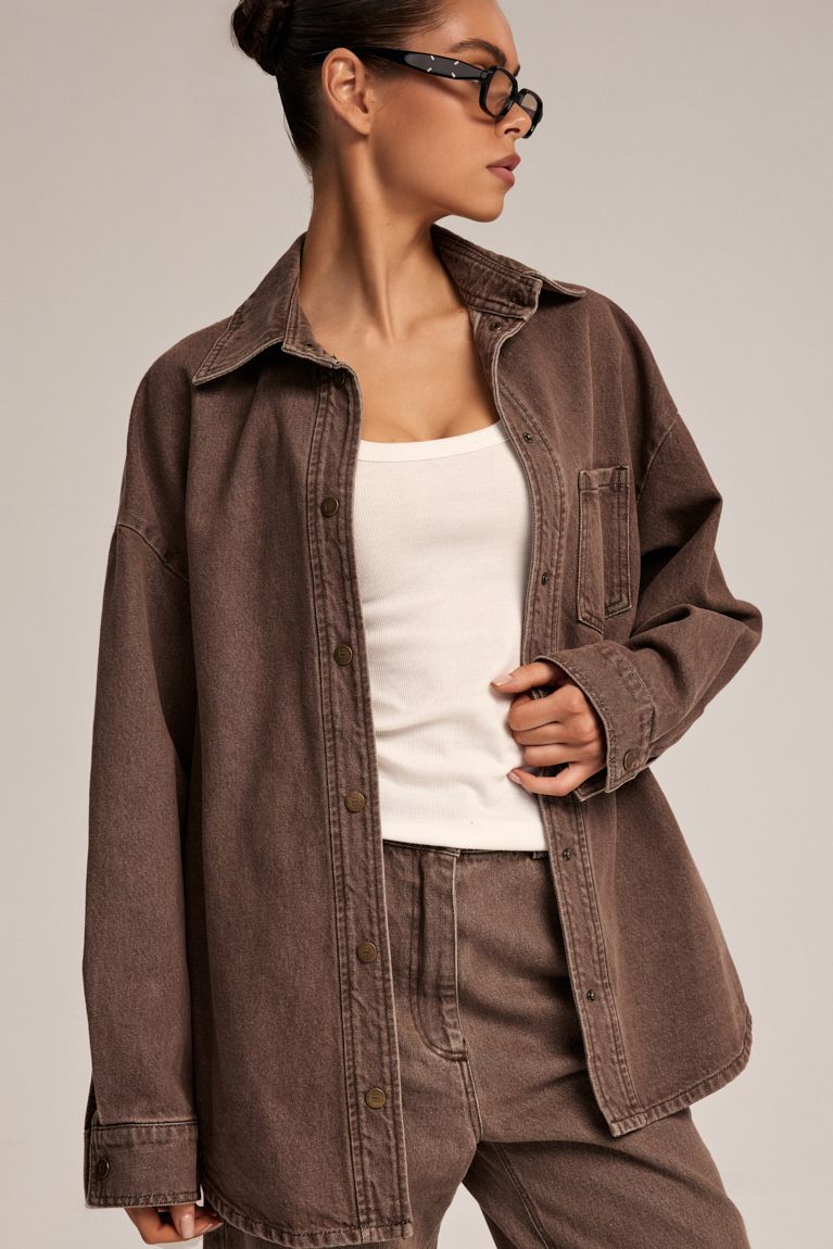 Сорочка джинс 2025 коричнева
