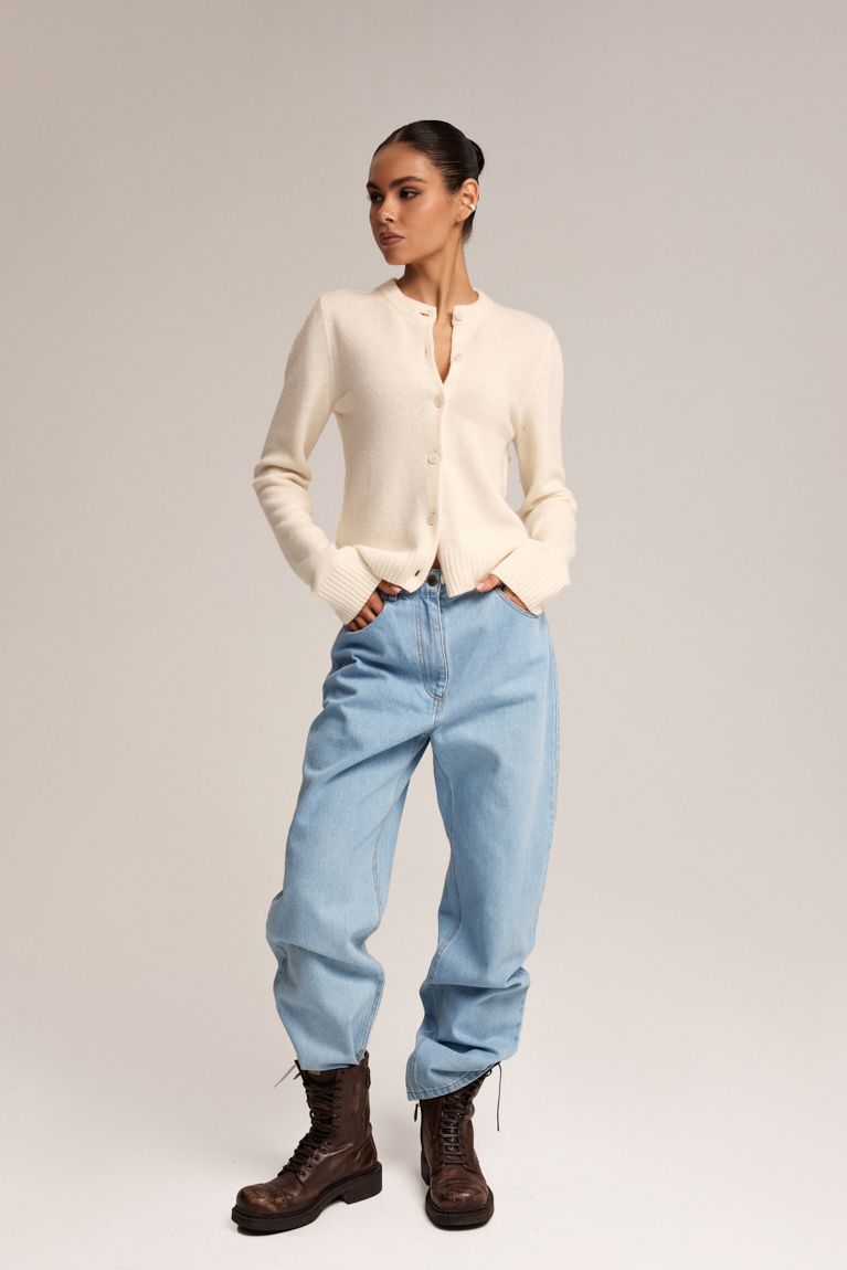 Кардиган вовна з довгим рукавом молочний