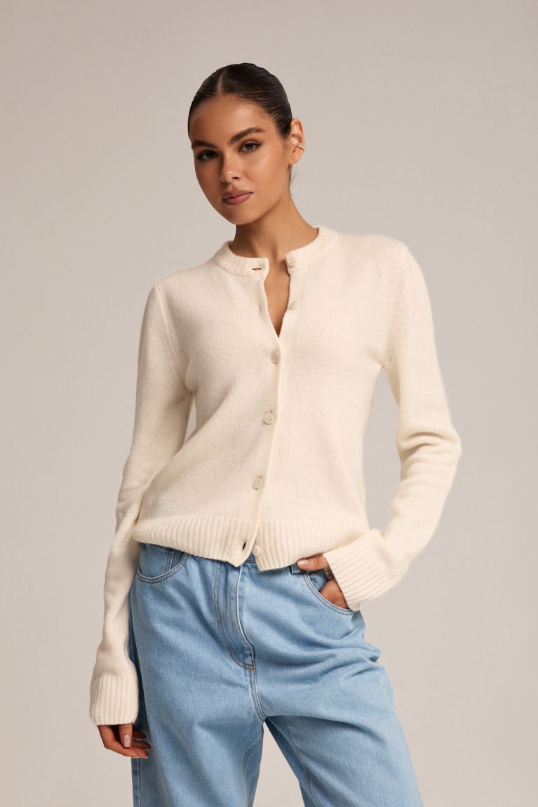 Кардиган вовна з довгим рукавом молочний
