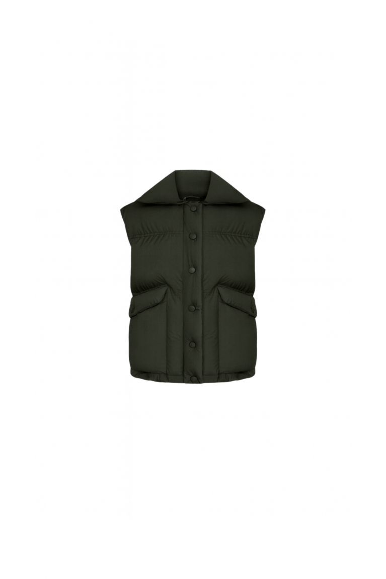 Жилет дутий на блискавці темний хакі