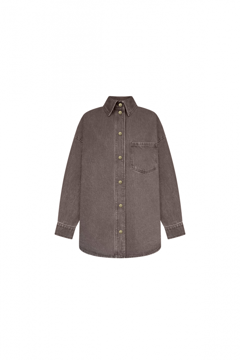 Сорочка джинс 2025 коричнева