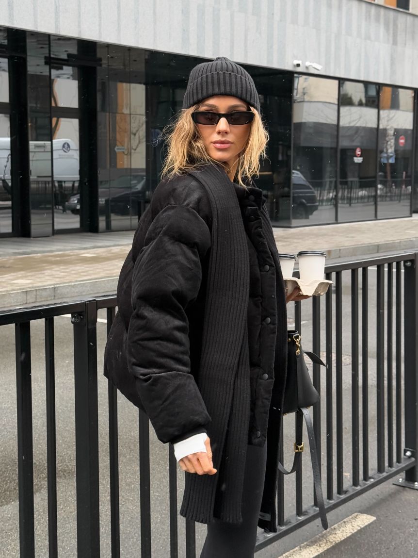 Пуфер вельвет чорний