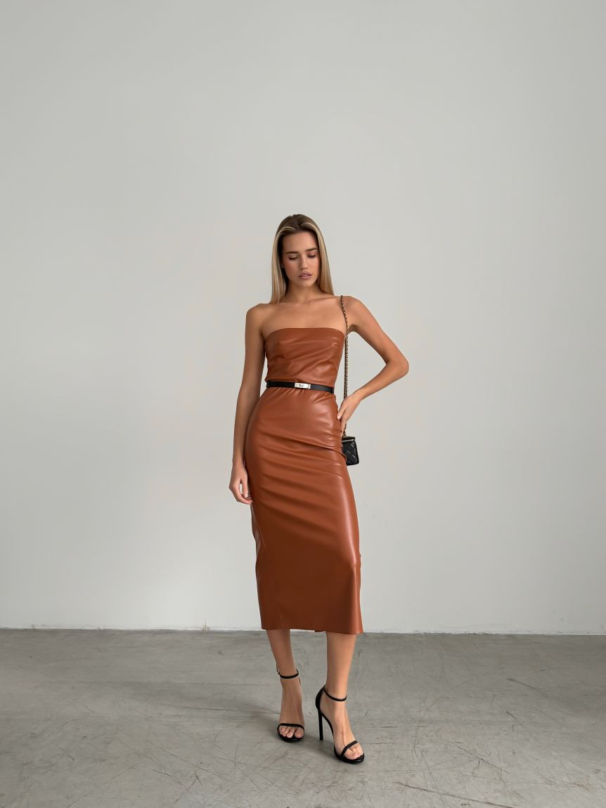 Сукня еко шкіра midi руда
